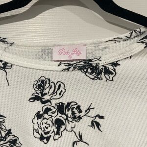 Pink Lily Black and White Floral Patterned Top